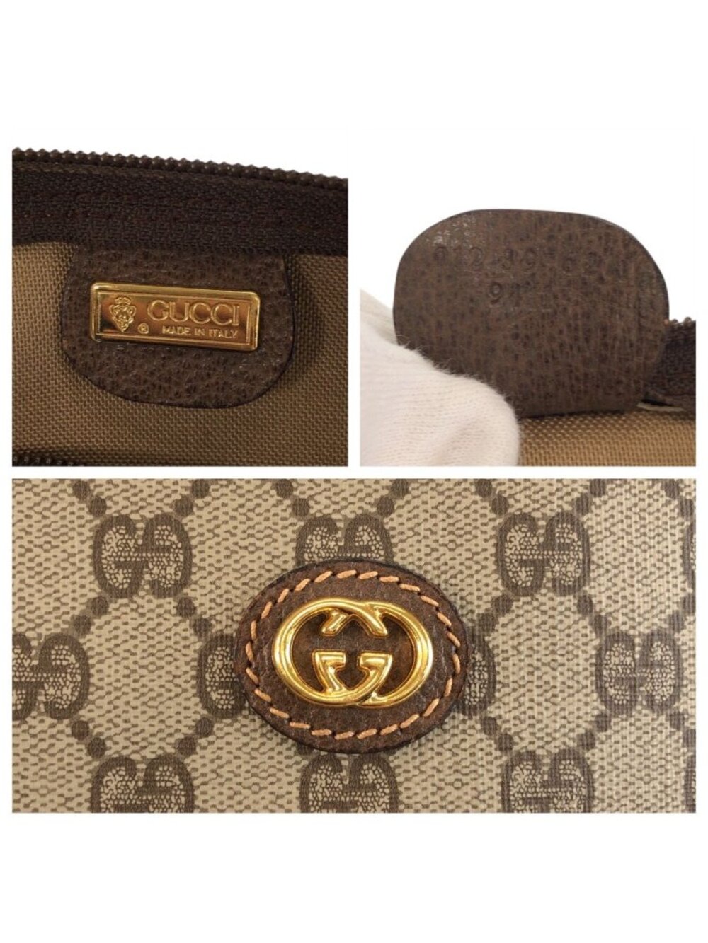Gucci Vintage Sherry Line Beige Brown Gold GG Supreme Canvas Leather 012 39 - Picture 4 of 9